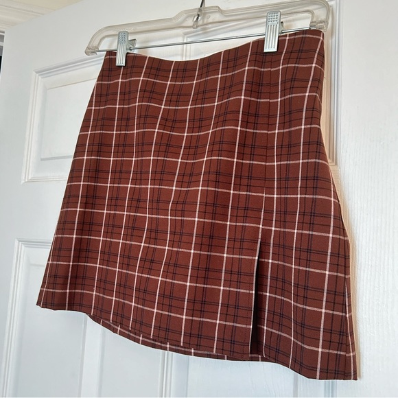 ARITZIA SUNDAY BEST TATIANA SKIRT - BROWN CHECKERED - Picture 1 of 2